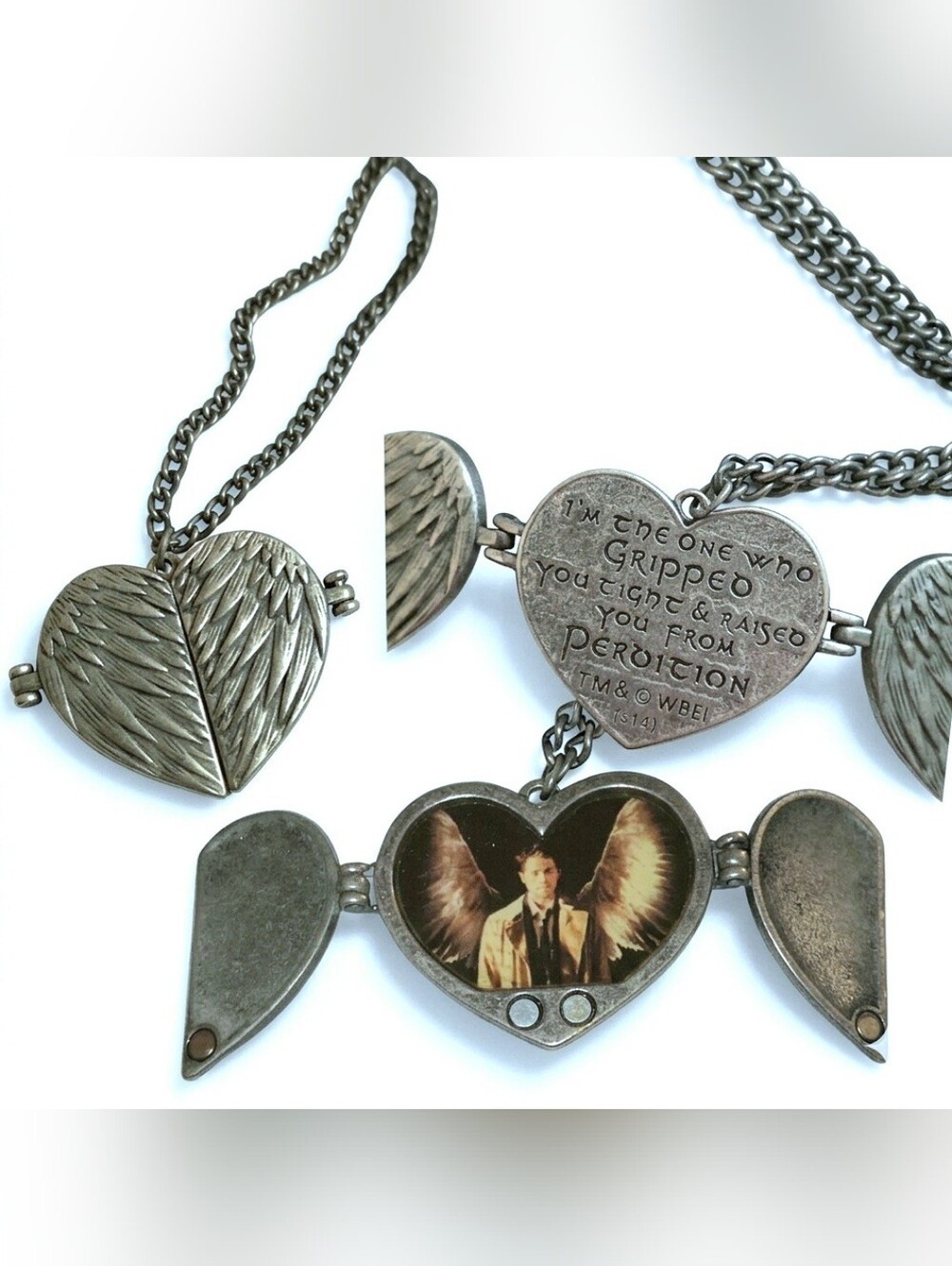 Supernatural Join The Hunt Bioworld Pewter Heart Castiel Wings Locket NWOT